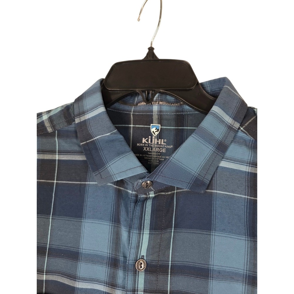 Kuhl Plaid Shirt Mens 2XL Blue Beige Linen Blend Button Down SS Lot 2 - Picture 15 of 16